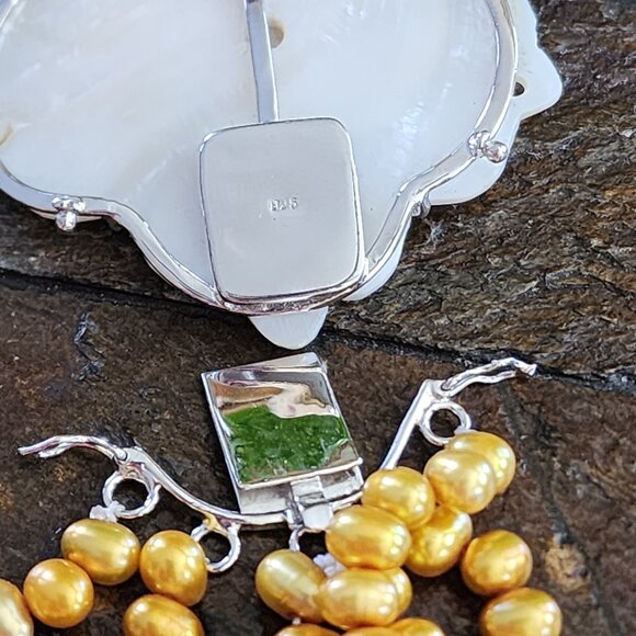 Multi Strand Freshwater Gold Pearl Necklace Choker 925 Sterling Silver Clasp - Picture 11 of 11